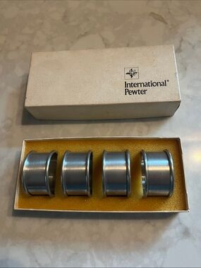 Vtg Int’l Pewter Napkin Rings 27778/4S Set 4 USA